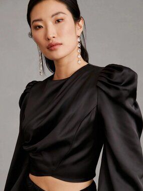 Anthropologie | Mare Mare Satin Puff-Sleeve Top, size L